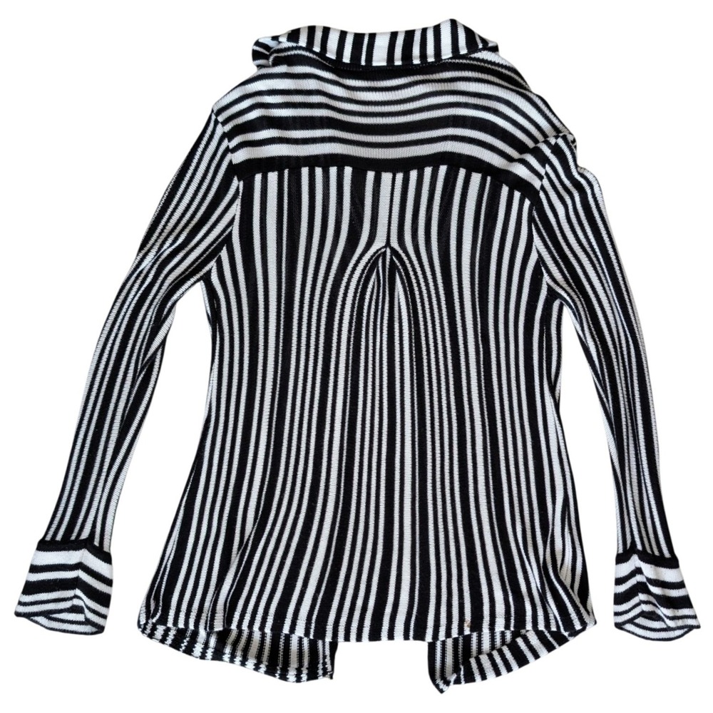 Miou Muse Black White Stripe Knit Cardigan Medium Graphic Artsy Warm